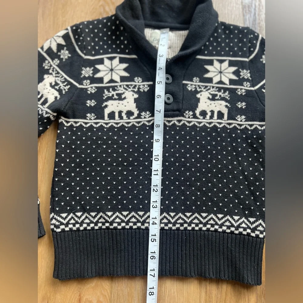 Peek Kids Fair Isle Reindeer Shawl Collar Sweater Black & Cream Medium 6–7 Years